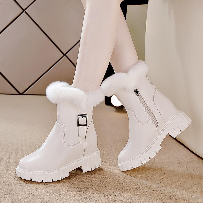Inner heightening snow boots women's winter new casual mid-tube boots rabbit fur thermal cotton boots thick-soled women's boots