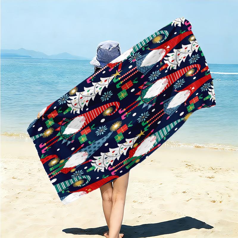 1Pc Christmas Gnome Celebration Beach Towel Microfiber Beach Towel Thin Absorbent For Beach Swimming Yoga Bath Sports