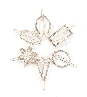 Cuty KraftPearl Metal Rhinestone Pearl Hair Clips | Geometrical Shape Hair Pin Accessories For Women/Girls Hair Pins/Hair Barrettes(Pack of 6)