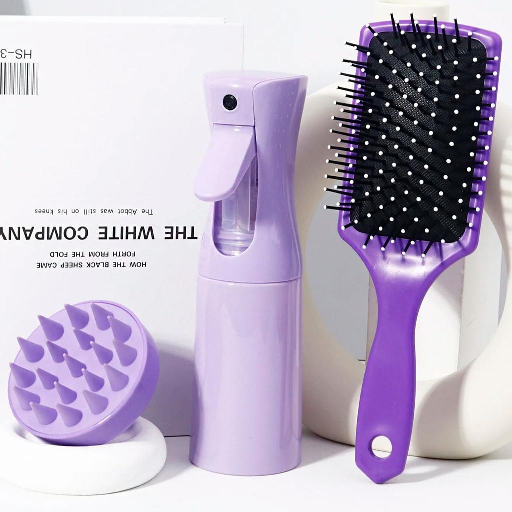 3-piece hair styling tool set, including 200ml spray bottle, airbag massage comb and shampoo brush, Special for real hair wigs