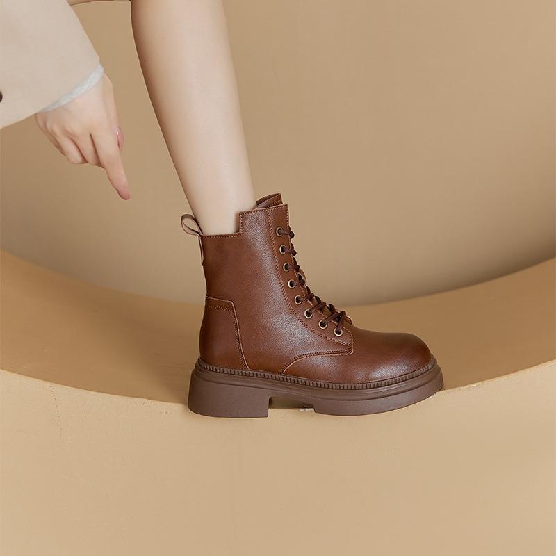 Autumn Retro Leather Martin Boots Women's Platform Zipper Short Boots Women's Lace-up Casual Plus Size Women's Boots