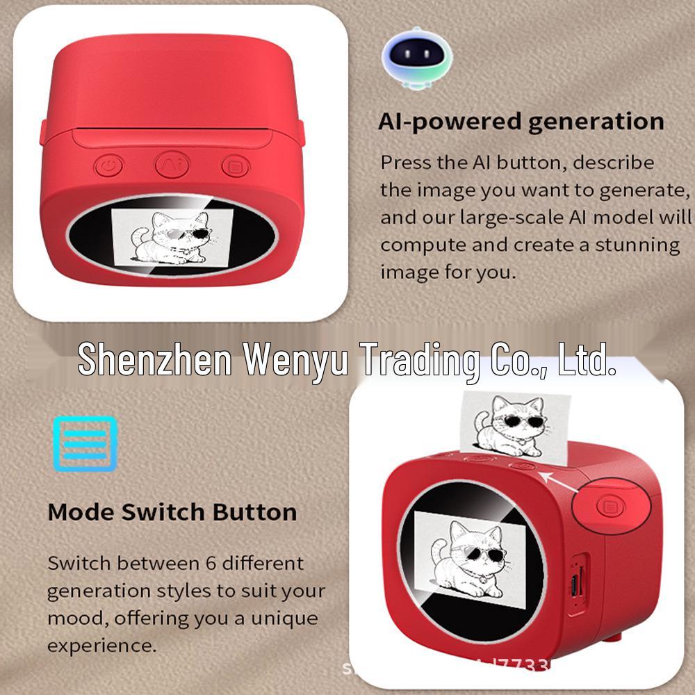 AI-Powered Smart Voice Thermal Printer with Image Generation X16 Red (Includes 1 Roll Photo Paper)