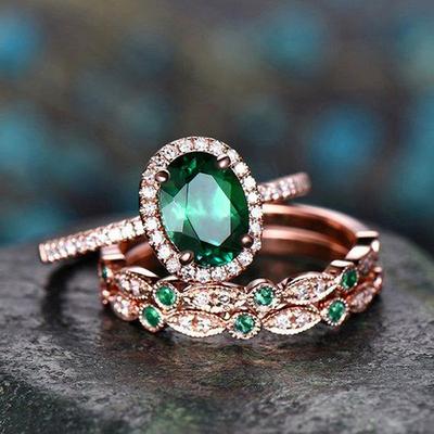 Metal Electroplated Ring Three-Piece Set, Oval Geometric Lady Ring, Luxury Light Luxury Fashionable Ring.