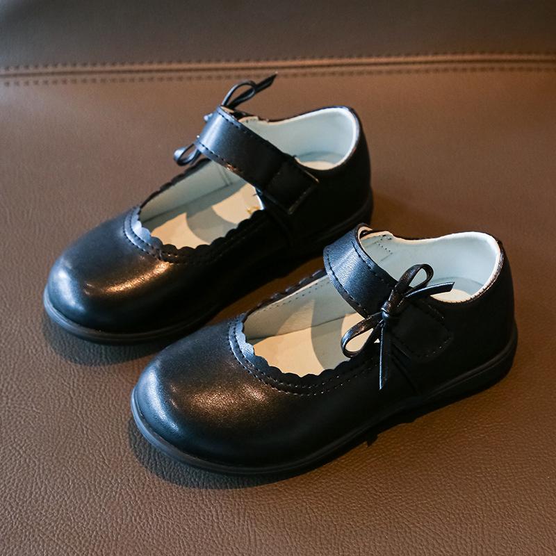 Zapatos Escolares para Niñas Negros Mate Modernos Zapatos Planos para Niños Lazos Simples 2025 Nuevo Zapatos de Cuero para Niños Suela Blanda Antideslizante