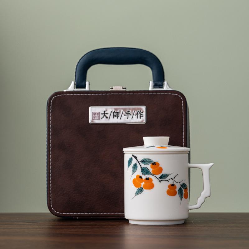 

White hand-painted plain-fired suet jade porcelain office cup ceramic cup tea set business company creative gifts 401-500ml