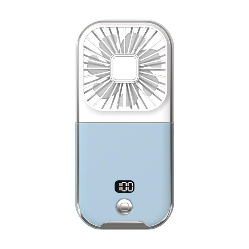 

F2 3000mAh Multi-function Mini Fan Power Bank Mobile Phone Holder Desktop USB Rechargeable 180° Foldable Neck Fan with Mirror синий