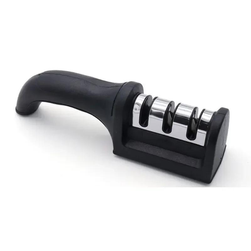 

Точилки для кухонных ножей, трехсегментная точилка для ножей из нержавеющей стали, трехцелевой точильный камень для кухонных инструментов 22cm чёрный