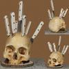Skull Knife Holder Halloween Horror Kitchen Storage Head Rack Skeleton Knife and Fork Stand Desktop Ornaments Home Decoration