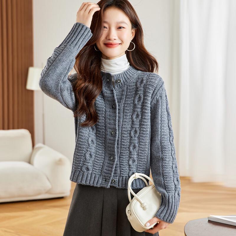 Srcr Women's 430g Thick 100% Wool Cable Knit Cardigan