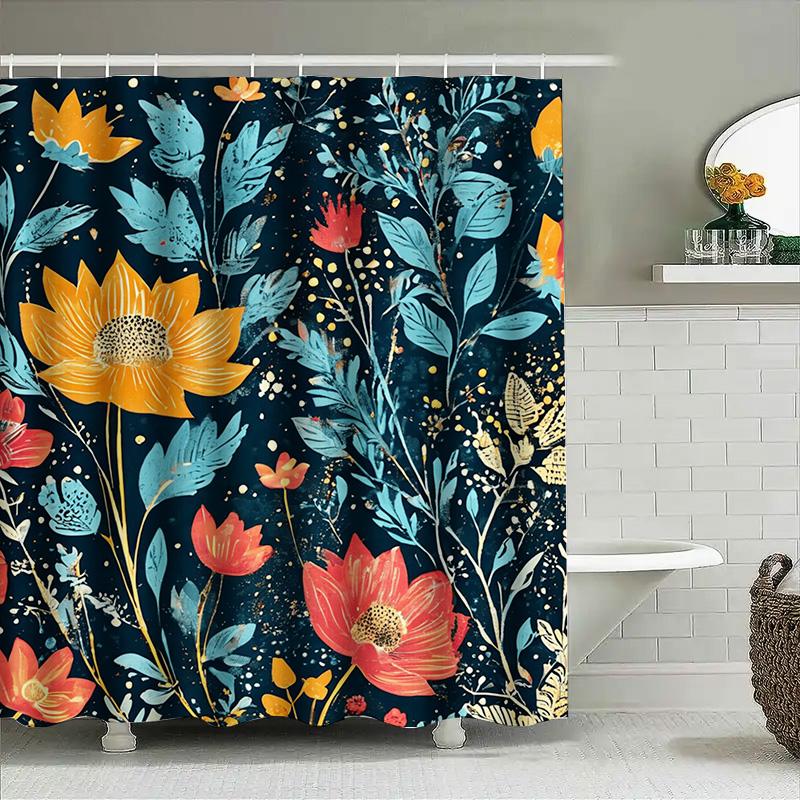 Modern Bathroom Decor: Eye-Catching Floral Shower Curtain Set In Blue, Yellow Red Perfect For Bathrooms, Bedrooms Or Living Room