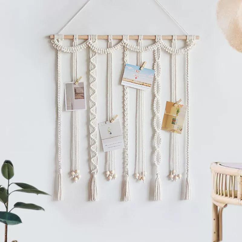 Bohemian Nordic Wall Hanging: Handmade Tapestry with Tassels and Photo Clips