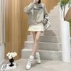 Genuine Leather 7CM Inner Height-increasing High-top White Shoes for Women Autumn New Velcro Casual Sports Short Boots