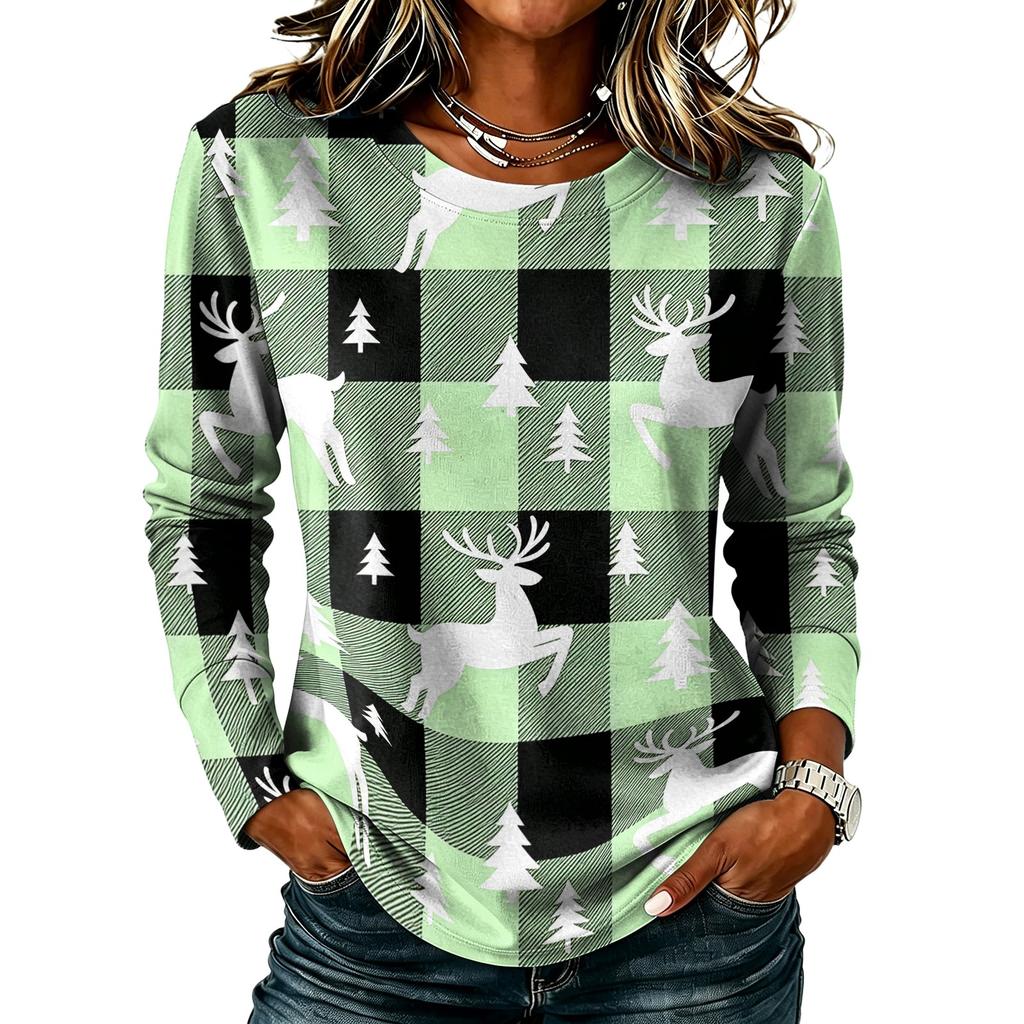 Women's Casual Long Sleeve Neck Christmas Print Top