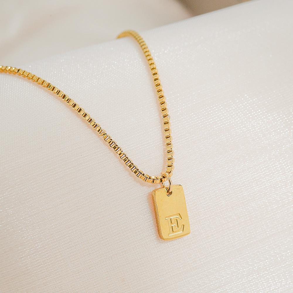 Square Brand 26 English Letters Pendant Necklace Daily Versatile Accessories