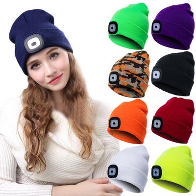 Unisex Outdoor Radfahren Wandern LED Licht Strickmütze Winter elastische Beanie Cap