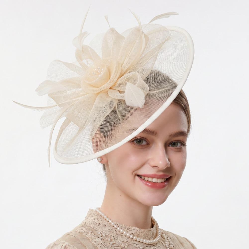 French Feather Fascinator Hat Elegant Tea Party Hat Hair Band Bride Headdress Photography