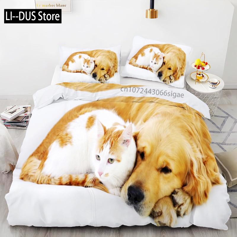 Brown Golden Retriever Duvet Cover Twin Animal Pattern Bedding Set 3 Piece Comfort Comforter Cover And 2 Pillowcases Full Size