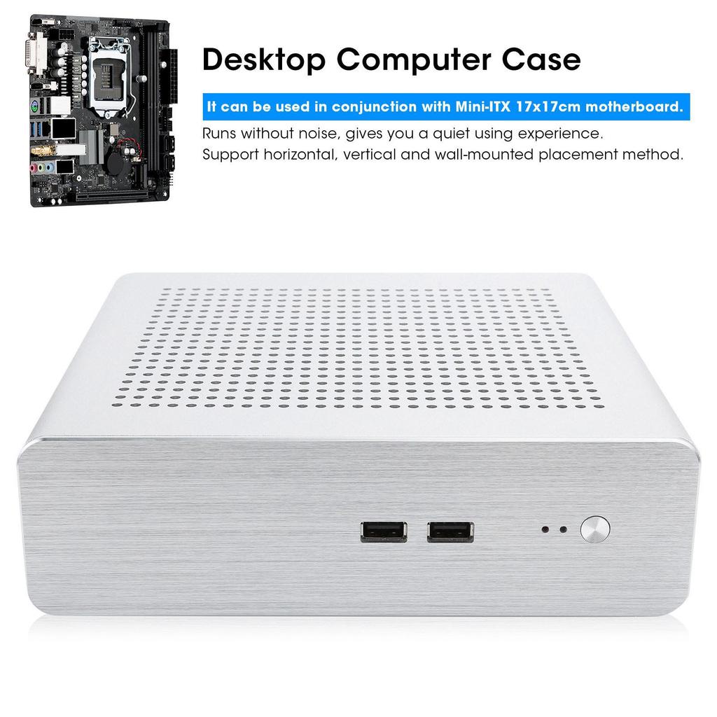G60S HTPC Gehäuse Vollaluminium ATX Netzteil ITX Gehäuse für Desktop Computer(Silber USB 2.0)