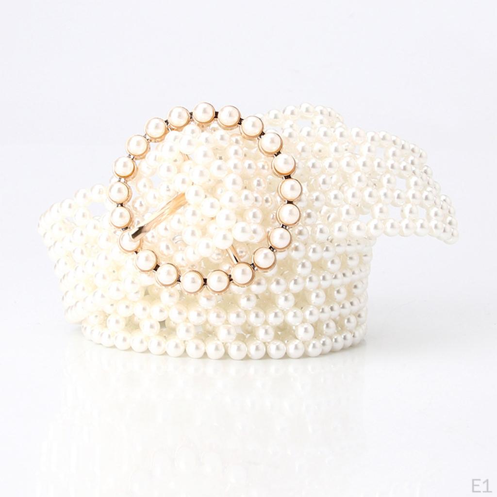 Bling Pearls Waist Belt Faux Pearl Beaded Buckle Elegant Bridal Chain Girls Dress Sash Elastic