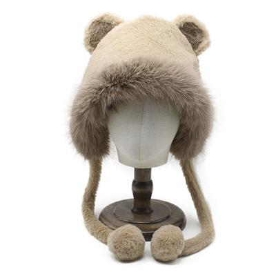 Ins Süßer Niedlicher Bär Plüsch Gestrickte Mütze Kinder Winter Verdickt Warm Großer Kopfumfang Pullover Ohr Mütze