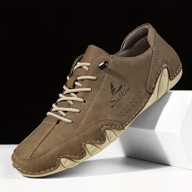 

Большие размеры. Мужская модная повседневная обувь из искусственной кожи, дышащая, легкая, на шнуровке, удобная обувь для мужчин, для прогулок на свежем воздухе. 39 хаки