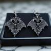 Creative Personality Silver Color Hollowed-out Vampire Bat Pendant Hoop Earrings for Women Retro Goth Halloween Vampire Jewelry
