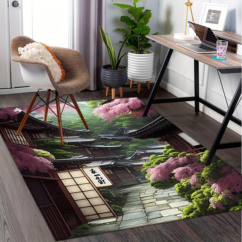 Charming Japanese Garden Chair Mat Office Carpet, Oversized Rug for Home Decor, Sofa Mat, Gift Idea for Any Room