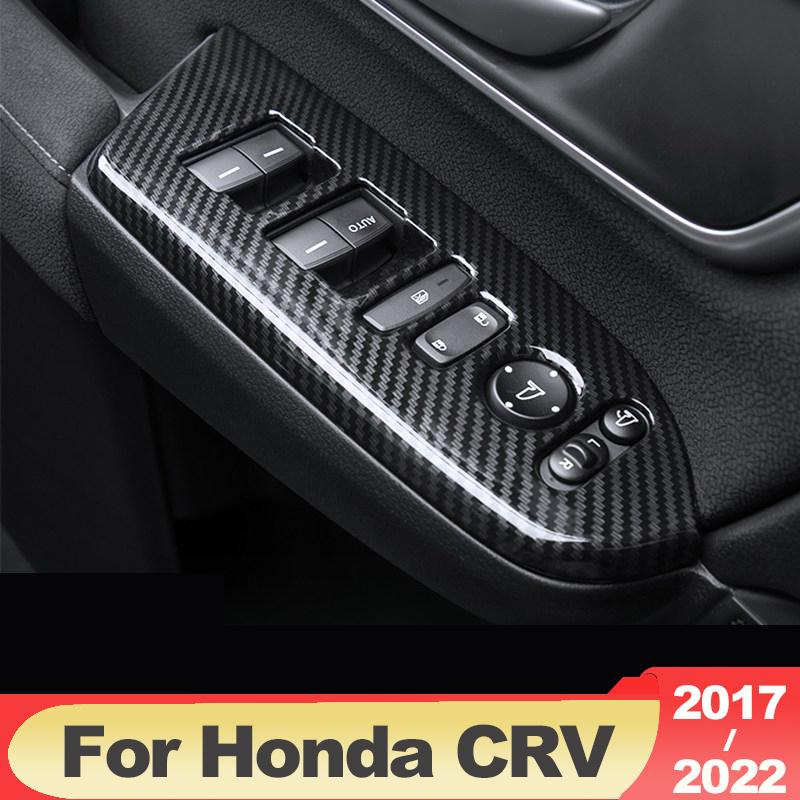 Car Door Armrest Window Lift Cover Protector Trim Decoration For Honda CRV CR-V 2017 2018 2022 Carbon Fiber Look