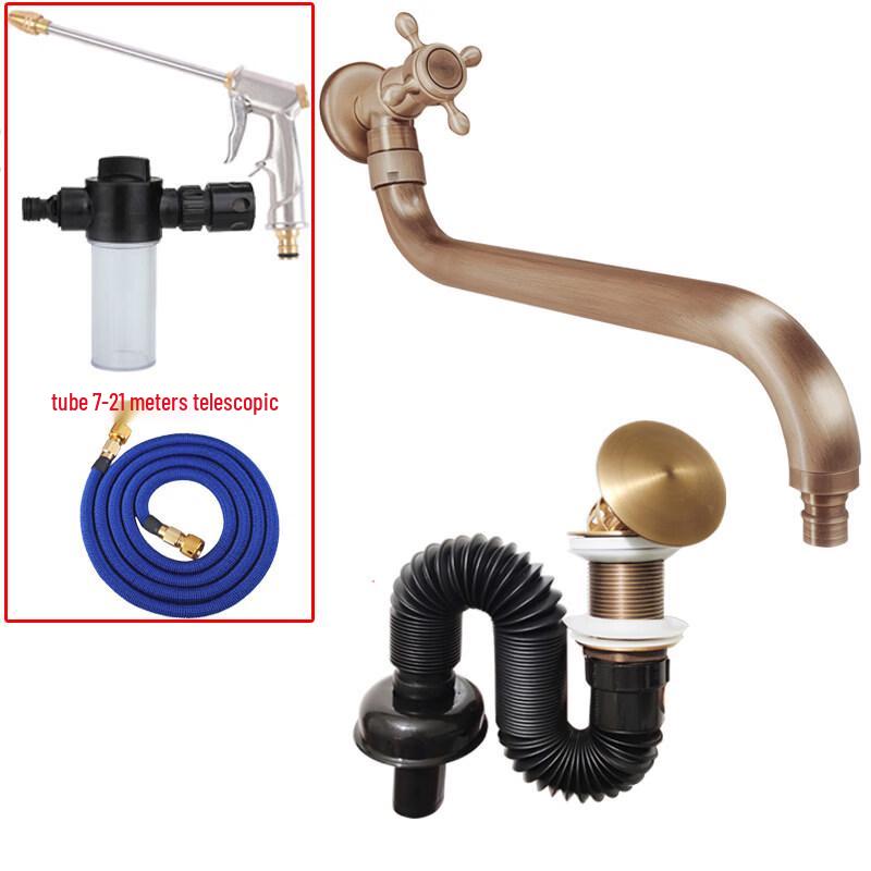 TLXT Extended Antique Copper Mop Sink Faucet with Spray Nozzle