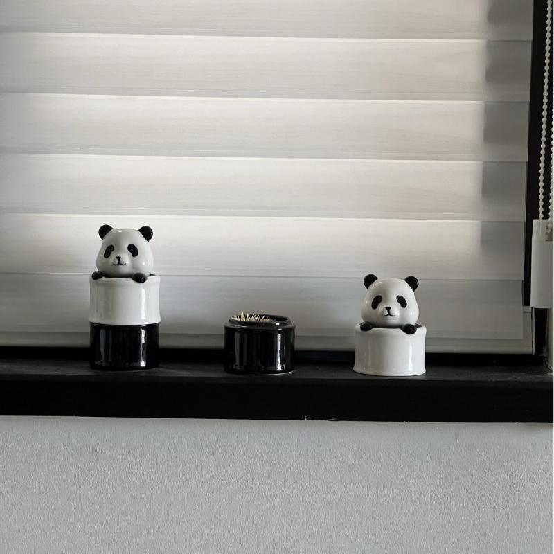 Creative Panda-shaped Ceramic Toothpick Holder Cute Home Toothpick Storage Box, Exquisite Cotton Pick and Dental Floss Boxes