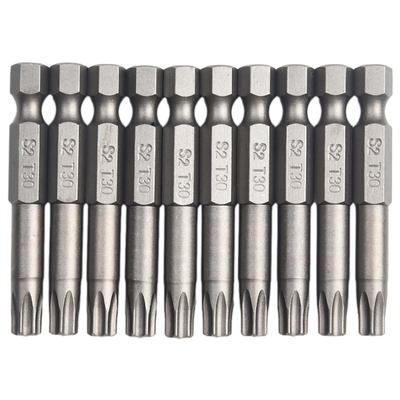 10 st T30 50 mm Lång Skruvmejselbits Magnetisk Torx Skruvmejsel Insatsbits Verktyg