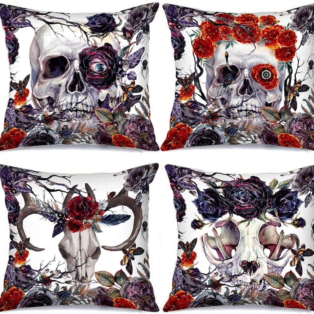Halloween Pillowcase Skeleton Witch Pattern Line Print Bedroom Living Room Decoration Pillowcase