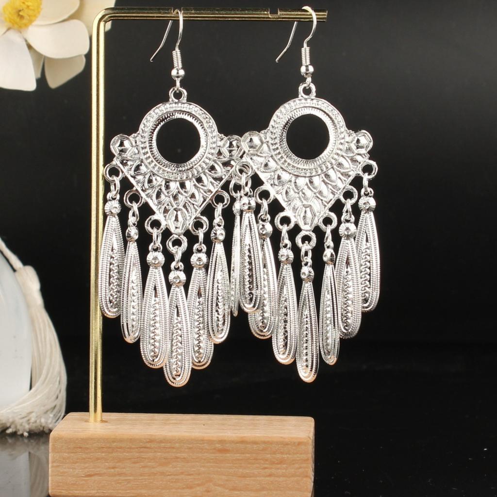 Turquoise Earrings Bohemian Drop Ear Earrings with Tassels, Geometric Alloy, Retro Style, Boastful Ear Accessories