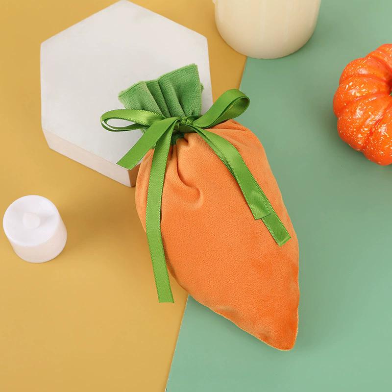 

10pc Easter Carrot Gift Bag with Drawstring Cute Carrot Shape Plaid Pattern Gift Candy Packaging Bag Easter Party Favor Supplies 12x20cm