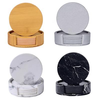 6Pcs/Set Round Square Marble Leather Drink Coasters Placemat Cup Mat Pad Holder
