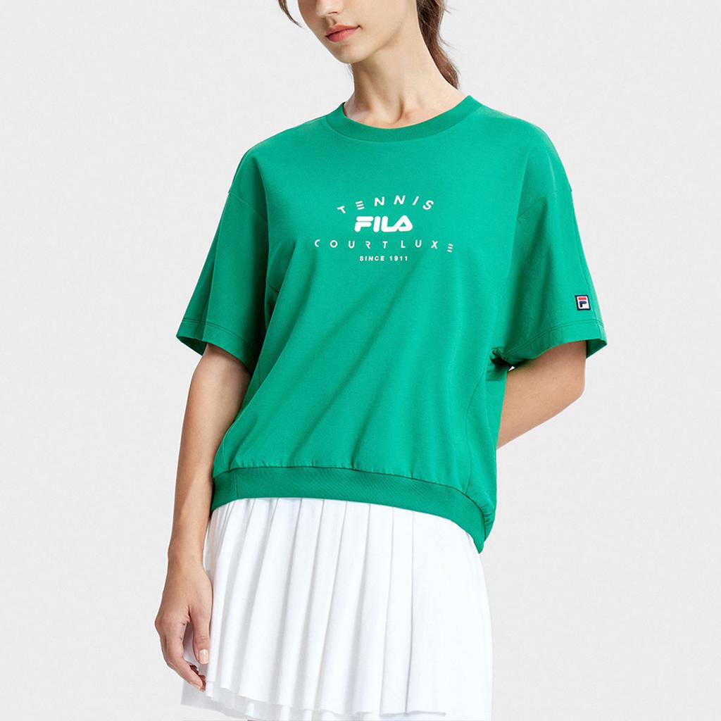 Fila Logo Print Tennis Knit Short Sleeve Drop Shoulder T-Shirt Women Tops Celadon-Green A11W333105F-GN