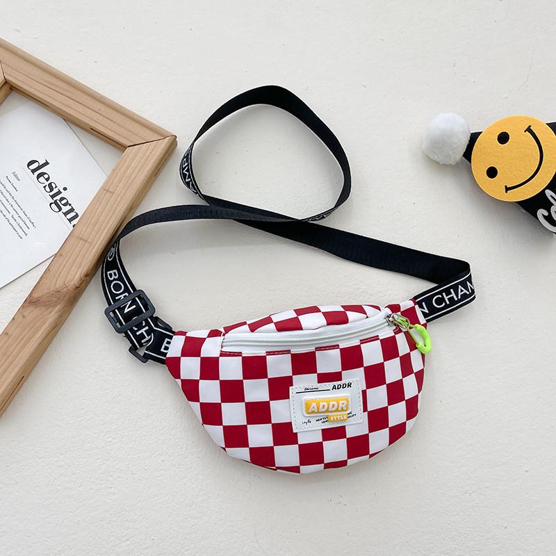 Stylish Children's Checkered Pattern Sling Bag Durable Canvas Crossbody Backpack With Large Capacity For Snacks