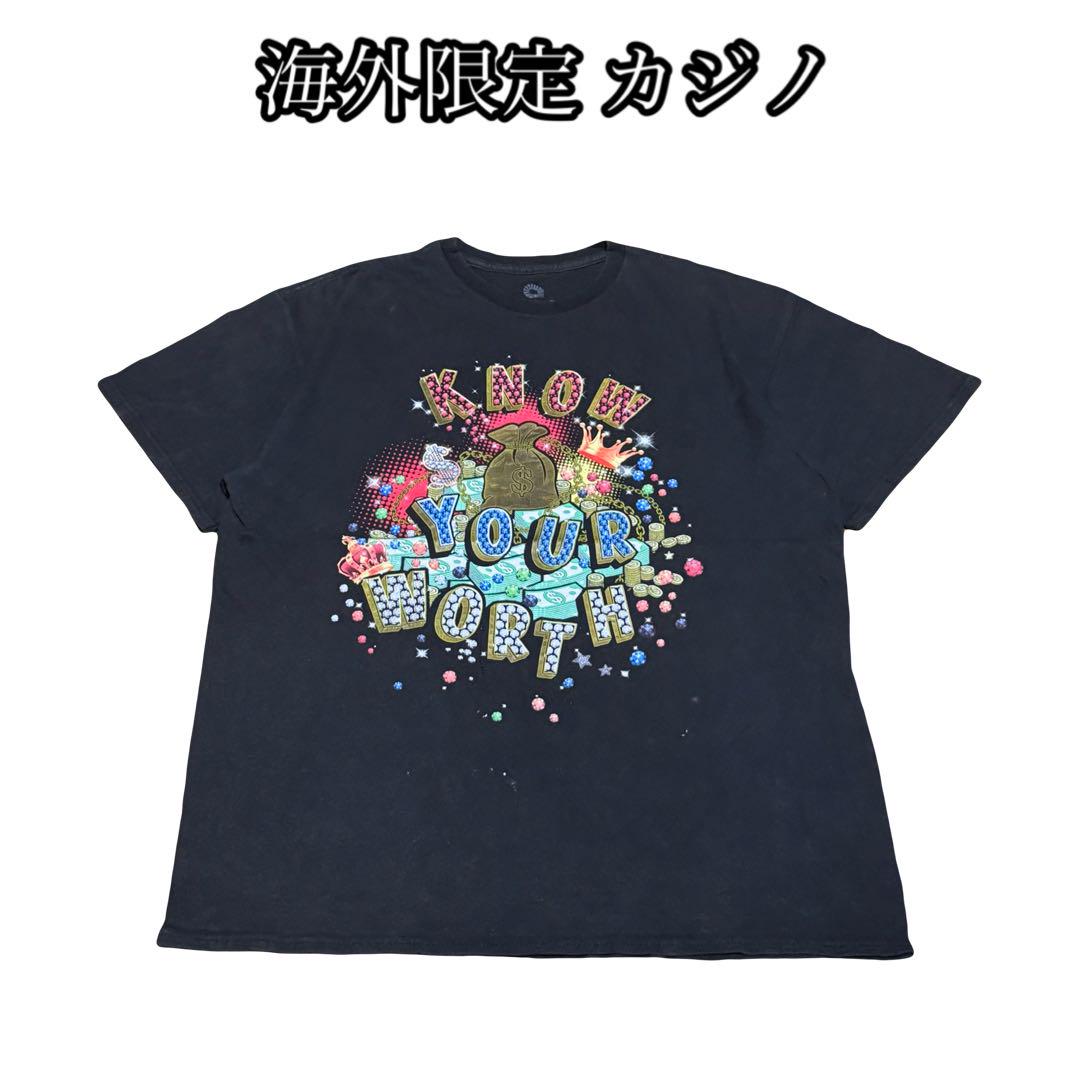 

[USED] USA Casino T-Shirt, Gambling, Heavy Print, 3D Print, Short Sleeve, Black, Overseas Brand