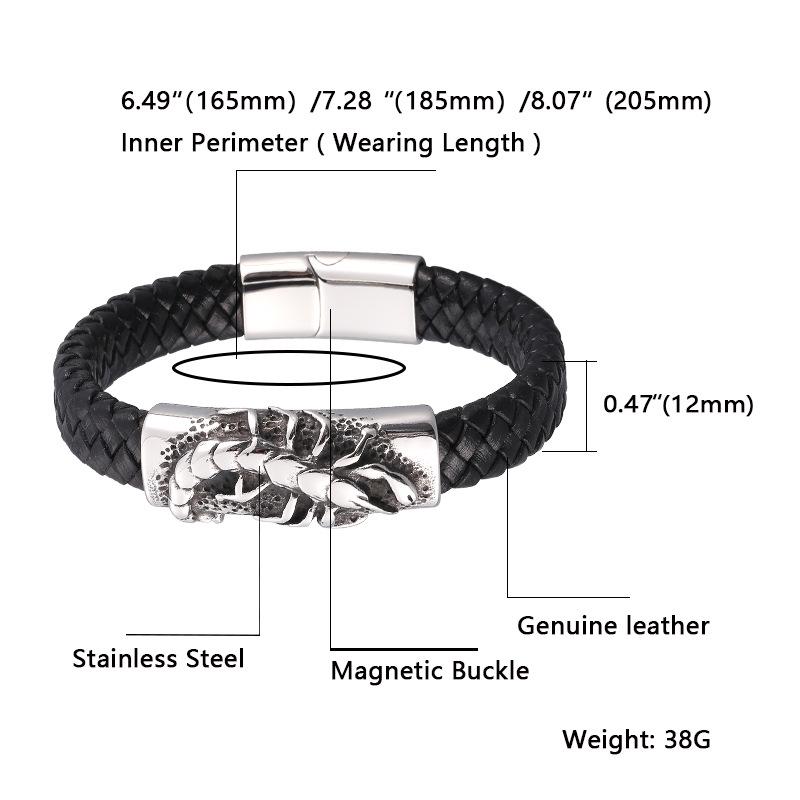 Classic Black Leather Scorpion Bracelet with Stainless Steel Magnetic Buckle