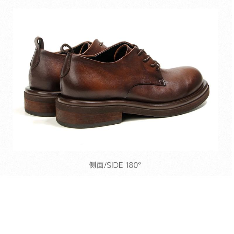 Herren Britischer Stil Vintage Lederschuhe | Handpoliertes Vollnarben-Rindsleder Oxfords | Gewaschene Runde Zehenpartie Freizeit-Kleiderschuhe