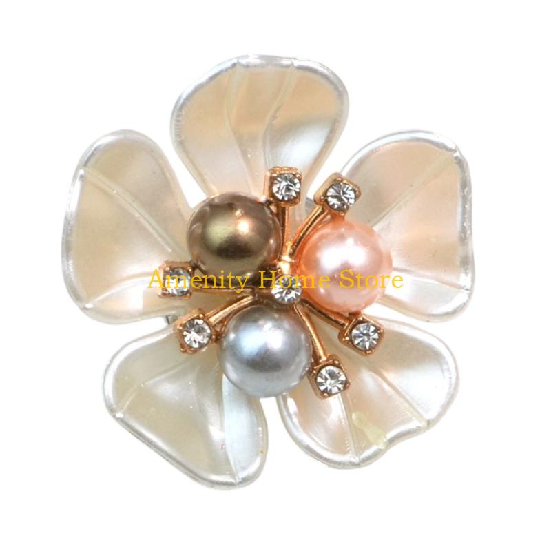 F26C 4Pcs Decorative Shirt Button Covers Pearls Rhinestones Embellished Cufflinks Clips For Shirt Jackets Dress Decoration