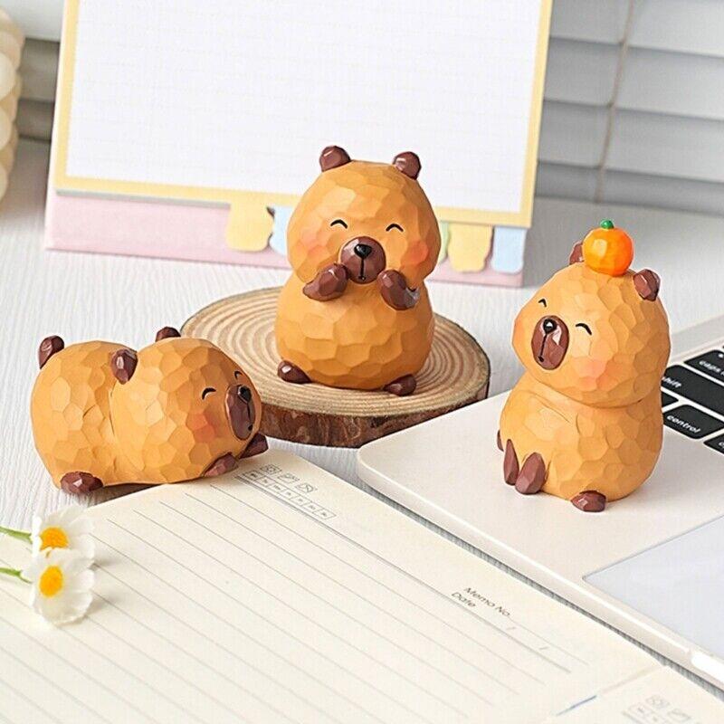 Statuiță Capybara din Lemn Lucrată Manual Sculptură Artistică Clasică Sculptată și Pictată în Lemn Figurină Drăguță Capybara Sculptură în Lemn Decor Acasă