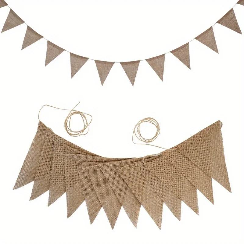 Colorful Triangle Banner - Linen Birthday Pennant Flags For Party Decor, Hanging Celebration Backdrop & Photo Booth Props
