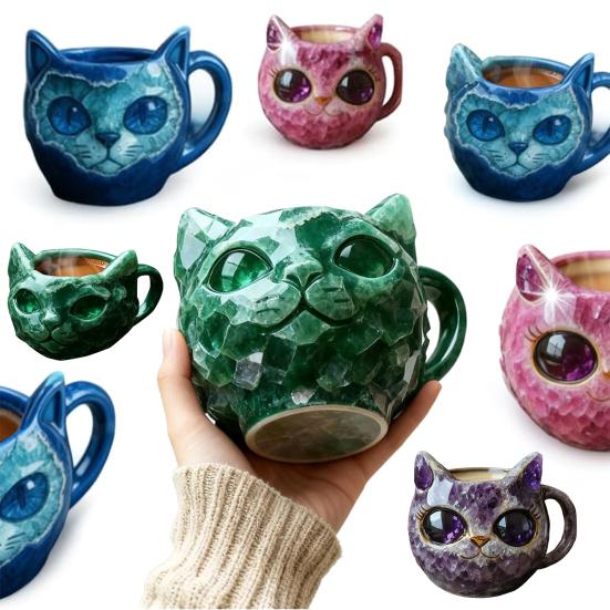 Ručně vyráběný hrnek s kočičí tváří z umělého křišťálu, geodový hrnek pro kotě, pryskyřičný minerální hrnek na kávu a čaj, unikátní umělecká dekorace, dárek pro rodinu, přátele, milovníky koček
