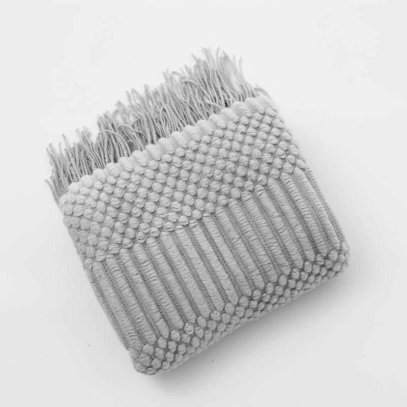 Senfgelbe Nordic Strickdecke Sofaschal Weiche Decke mit Quasten Schal Gemütliche Nickerchen-Decken Grober Bettbezug 127x172cm gray