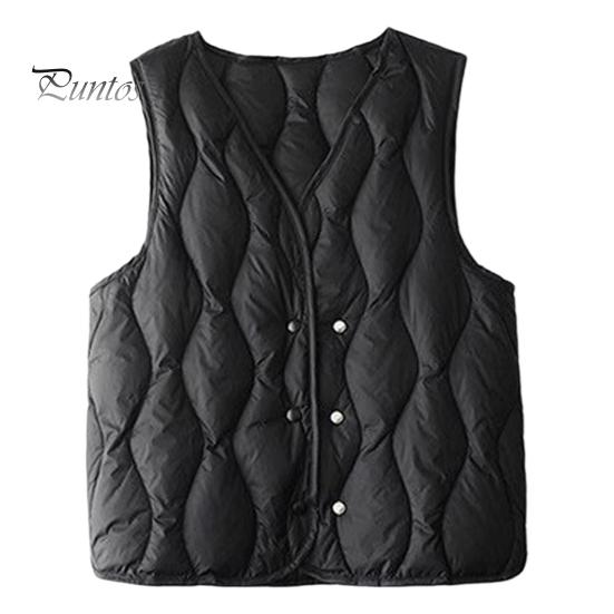 

Зимний женский многослойный жилет, пальто с застежкой на пуговицы, с V-образным вырезом, без рукавов, однотонный, с защитой от ударов, сохраняющий тепло, уличный пуховый жилет S чёрный