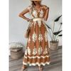 Neues, Sommer-Mode bedrucktes Kragen-Taillen-Langes Kleid Damenbekleidung