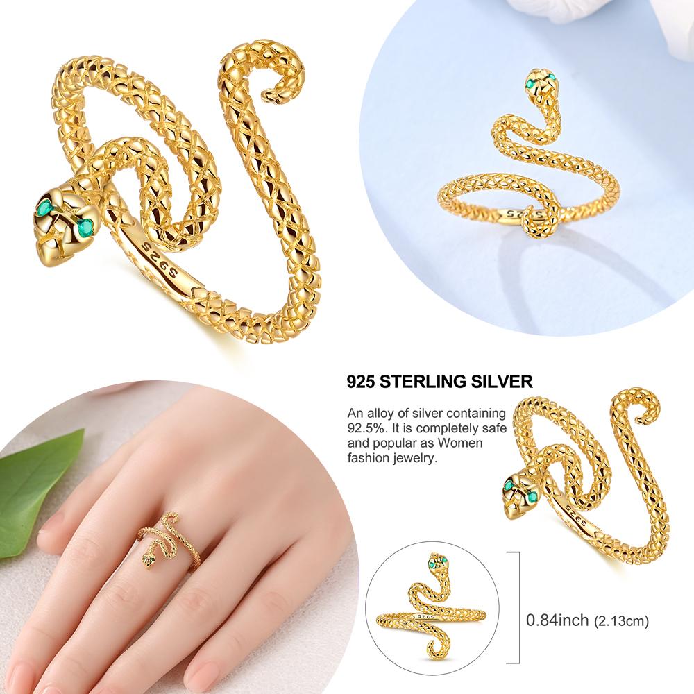 Authentic Original Snake Green Zircon Eye Ring Beautiful Vintage Ring Women Copper Metal Certified Accessory Valentine's Day Perfect Gift High
