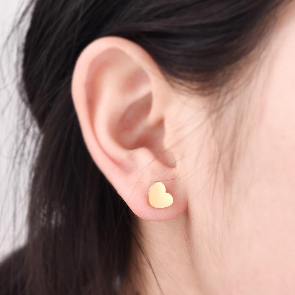304 Stainless Steel Heart Stud Earrings with Laser Logo – Korean Style for Women