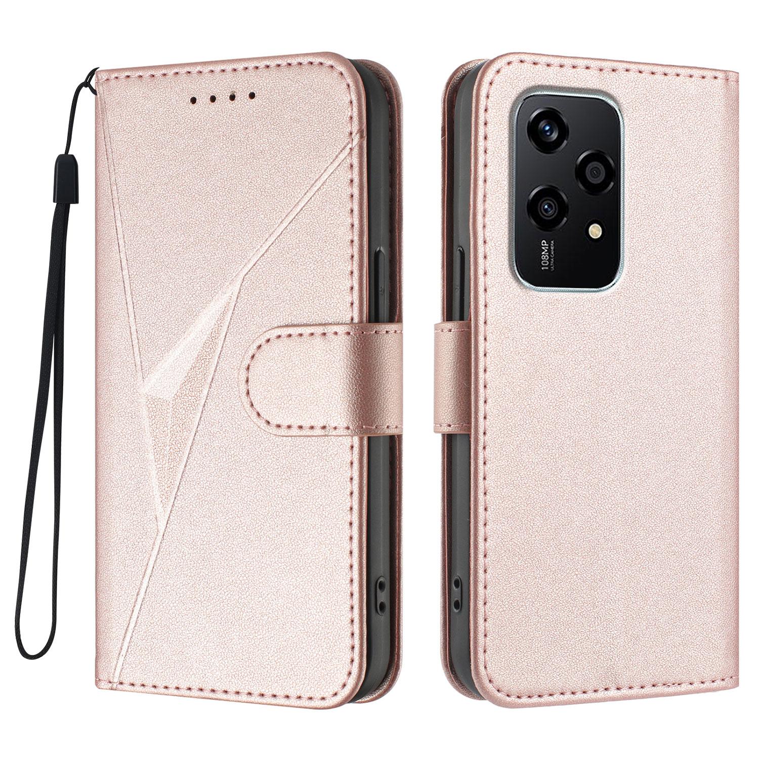 

Чохол для Honor 200 Lite Шкіряний чохол для телефону з трикутним тисненням та шнурком Rose Gold